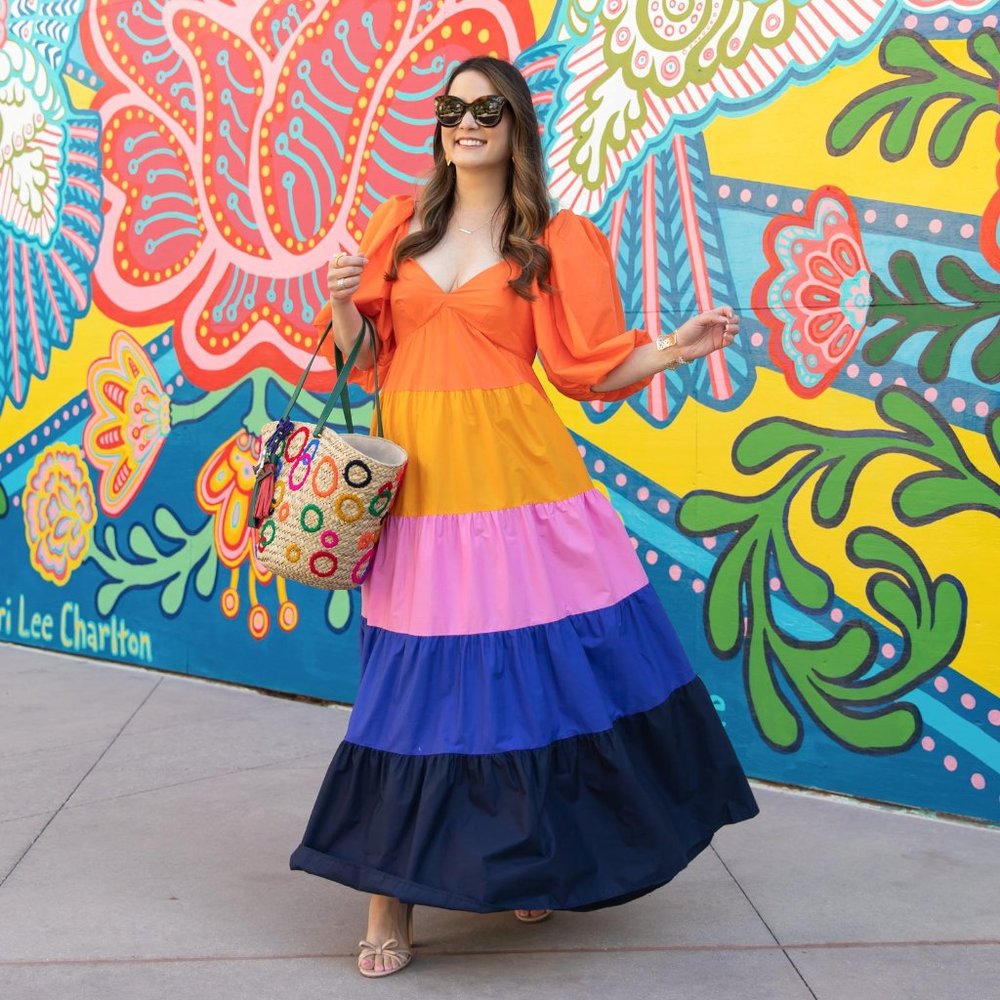 NWOT Anthropologie Farm Rio Tiered Colorblock Maxi Dress M
